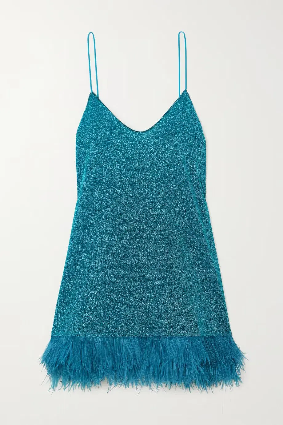 Oséree Lumière Feather-trimmed Stretch-lurex Mini Dress Blue Size 8  - Image 3