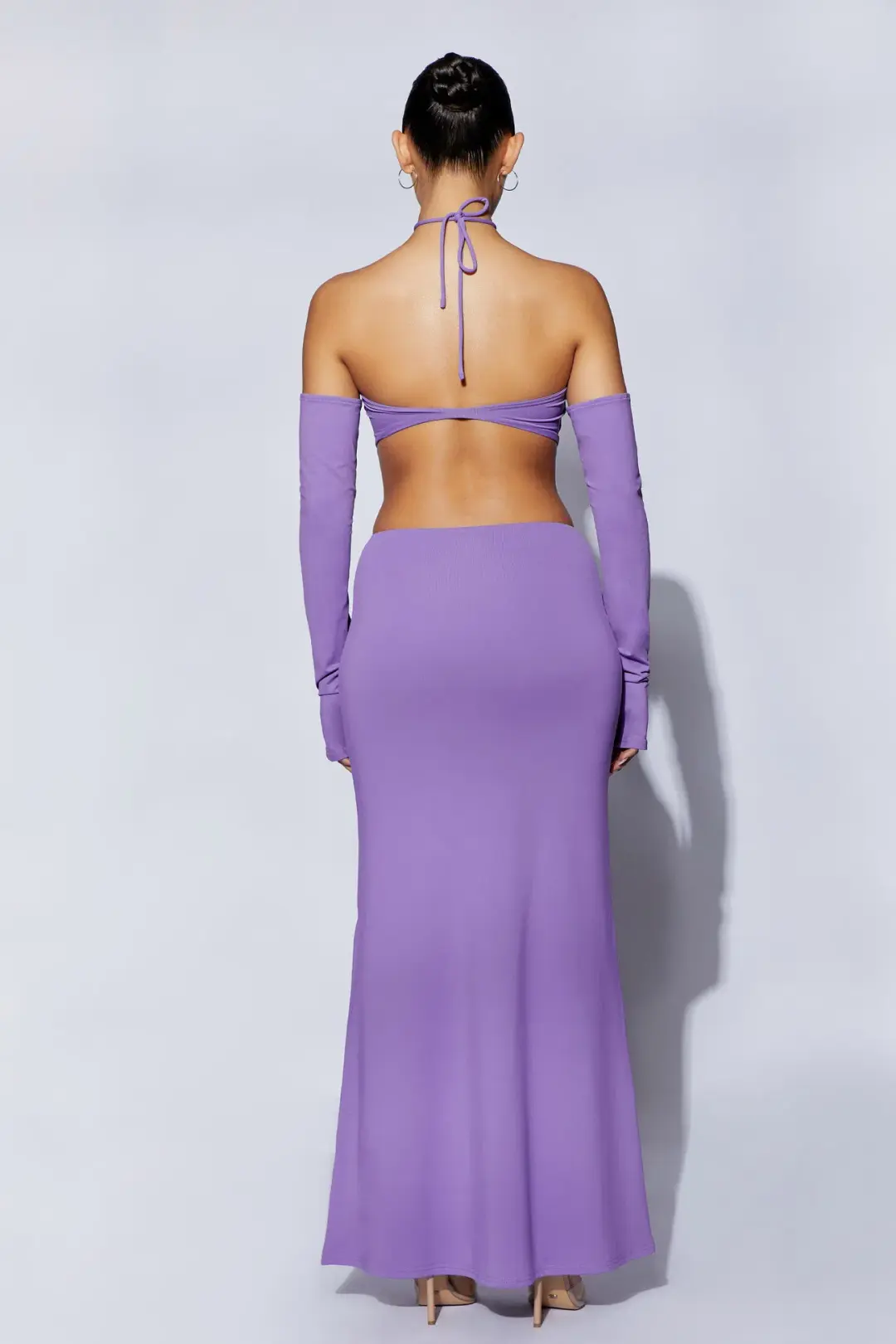 MESHKI Jules Maxi Triangle Cut Out Dress Purple Size 6  for rent on The Volte - main image