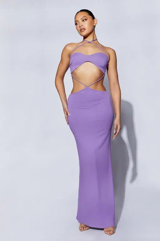 MESHKI Jules Maxi Triangle Cut Out Dress Purple Size 6  for rent on The Volte - main image