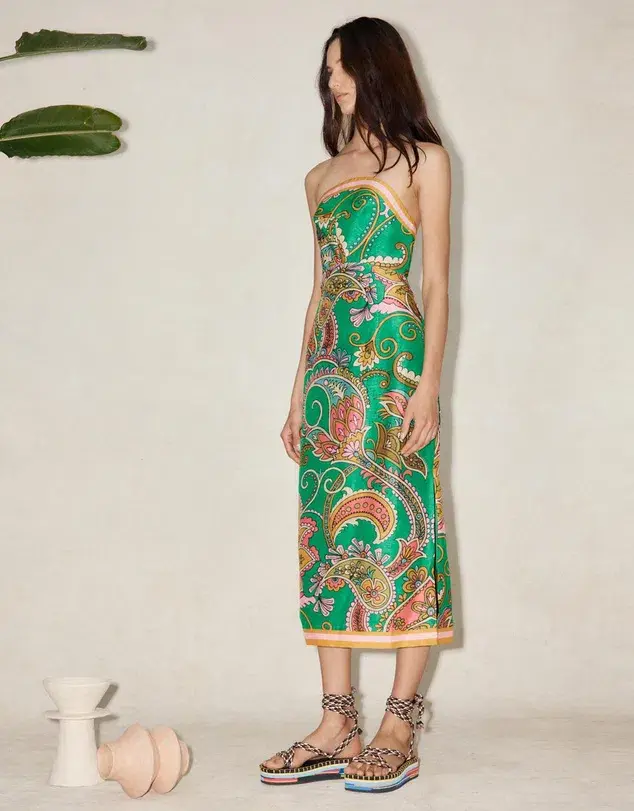 Alemais Marion Bodice Dress Emerald/Print Size 8 - Image 2