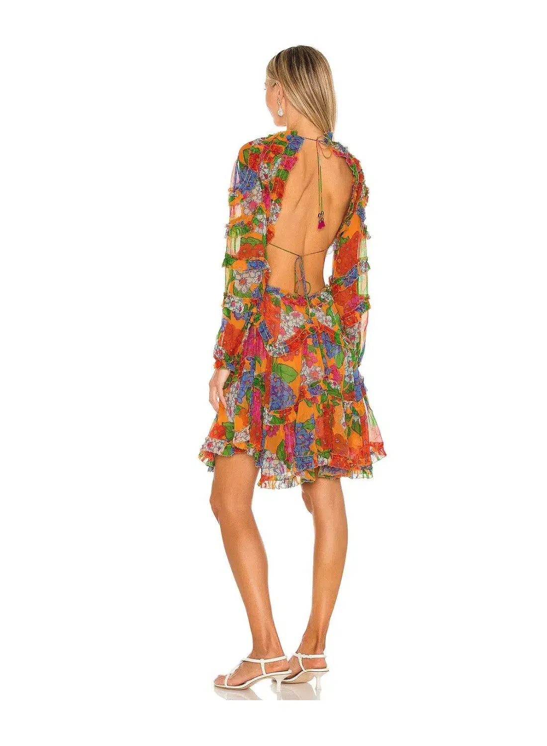 Zimmermann Riders Frill Mini Dress Mango Floral Orange Size 1 / AU 10 - Image 2