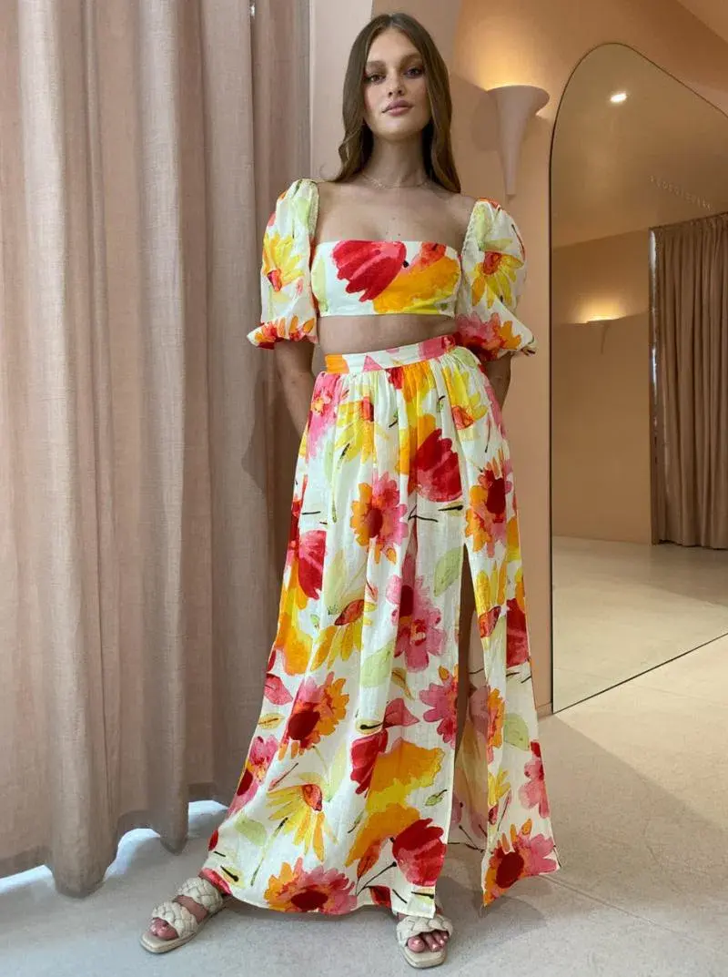 Rumer the Label Floral Linen Skirt Sunshine Floral Size Small / AU 8 - Image 1
