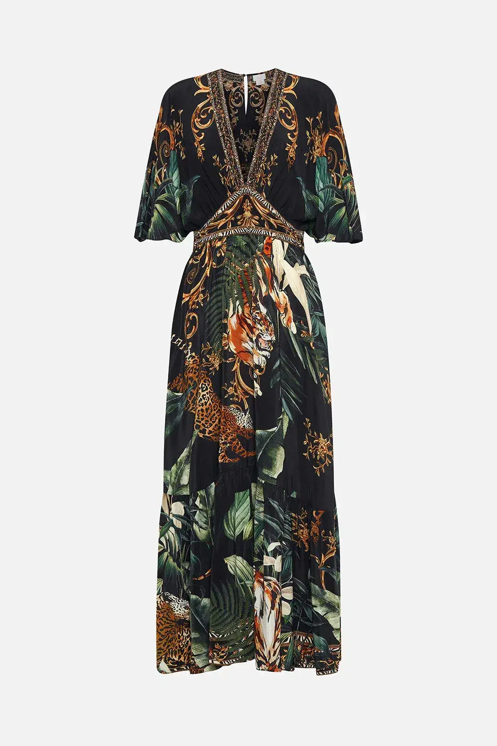 Camilla Easy Tiger New Season Full Length Waisted Dress With Hem Ruffle Black Size XS / AU 8 - Image 4