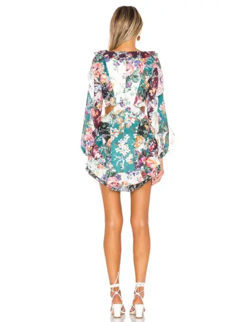 Zimmermann Allia Spliced Short Dress Green Floral Size 0 / AU 8 for rent on The Volte - main image