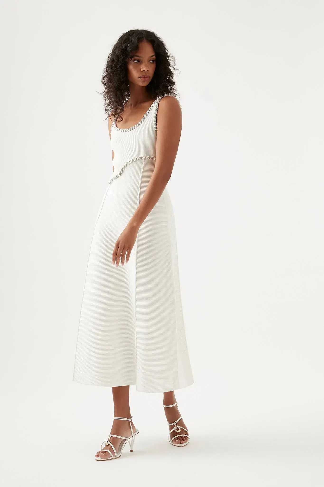 Aje Carve Abstract Knit Midi Dress White Size Small - Image 1