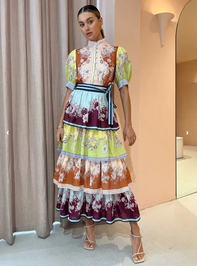 Alemais Marlow Frill Midi Dress in Mix Paisley Size AU 6 - Image 1