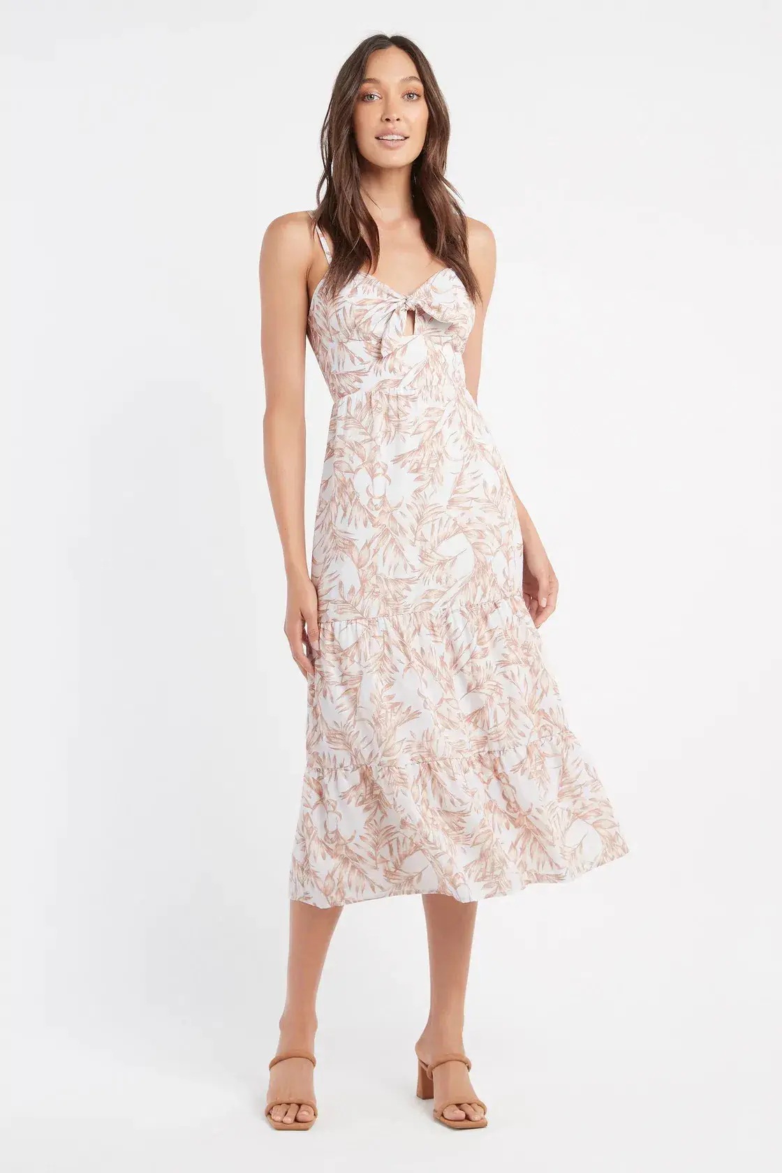 Kookai Tiered Midi Dress Brown Size AU 10 - Image 1