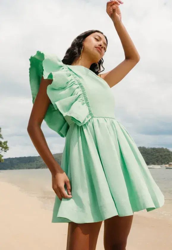 Aje Bonjour Asymmetric Mini Dress Green Size 8 / S - Image 5