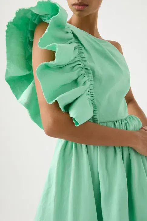 Aje Bonjour Asymmetric Mini Dress Green Size 8 / S - Image 2