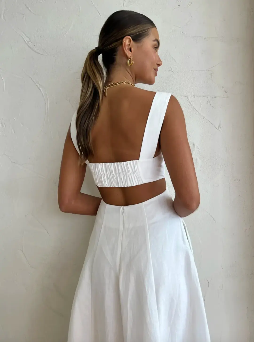 Shona Joy Morgan Linen Cut Out Midi Dress in Ivory Size 10 / M for rent on The Volte - main image