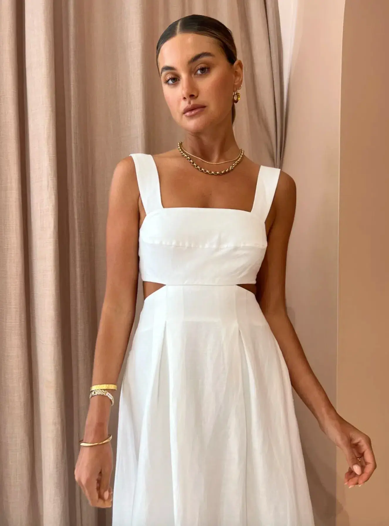 Shona Joy Morgan Linen Cut Out Midi Dress in Ivory Size 10 / M - Image 2