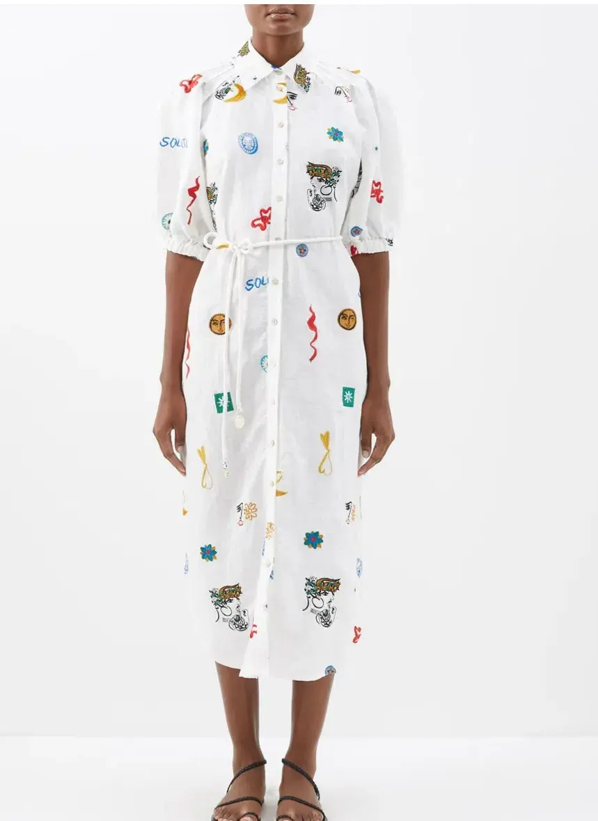 Alemais Soleil Embroidered Linen Shirtdress Print Size 12 - Image 1