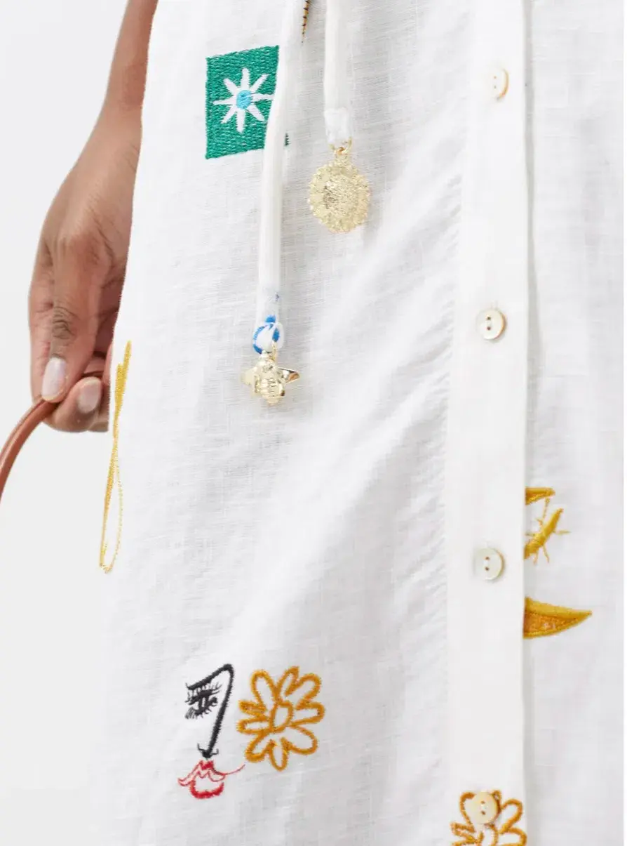 Alemais Soleil Embroidered Linen Shirtdress Print Size 12 - Image 4
