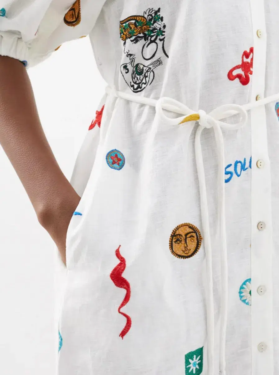 Alemais Soleil Embroidered Linen Shirtdress Print Size 12 - Image 5