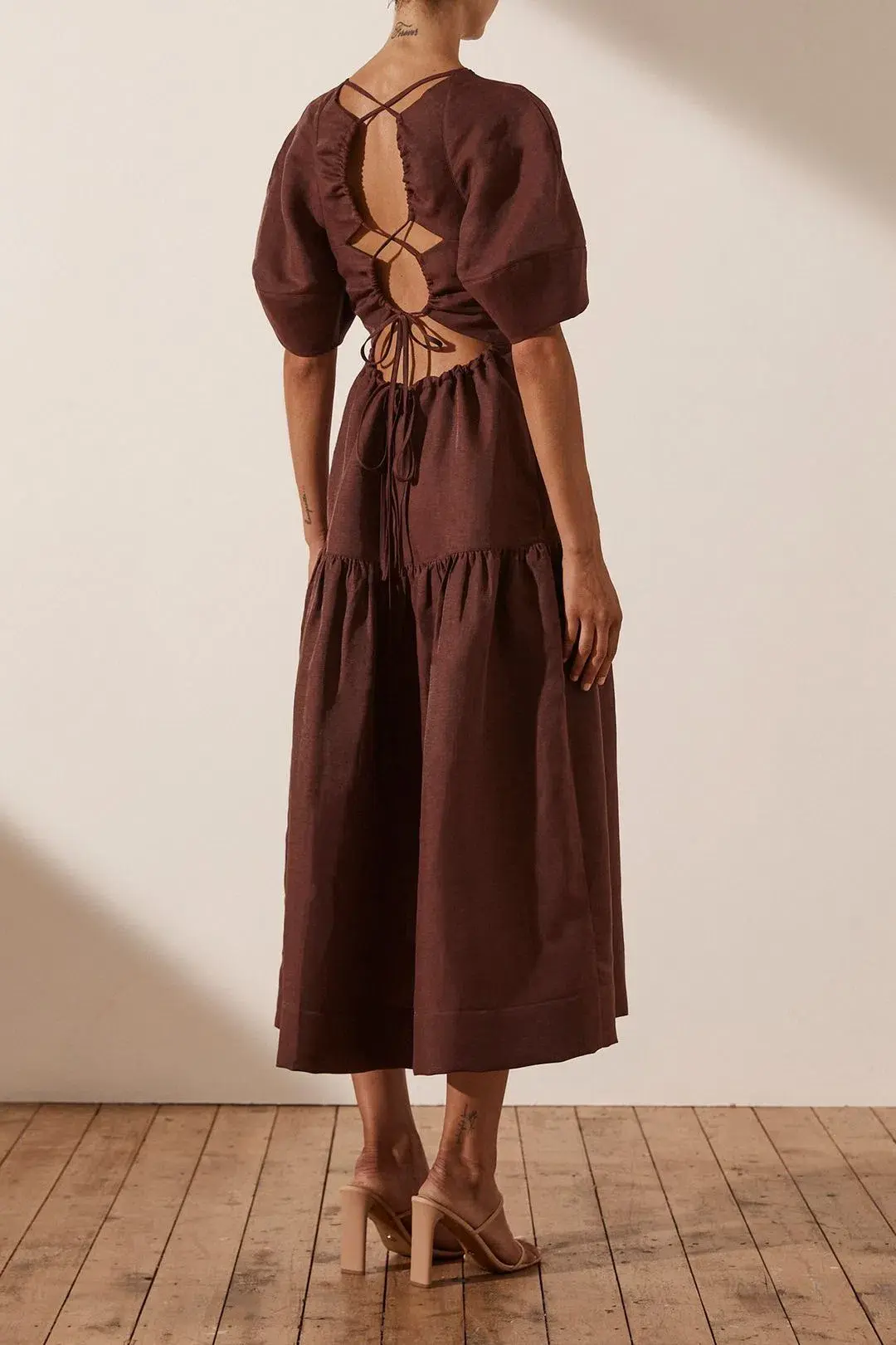 Shona Joy Marlene Open Back Midi Dress in Chocolate Size 10 / M - Image 2
