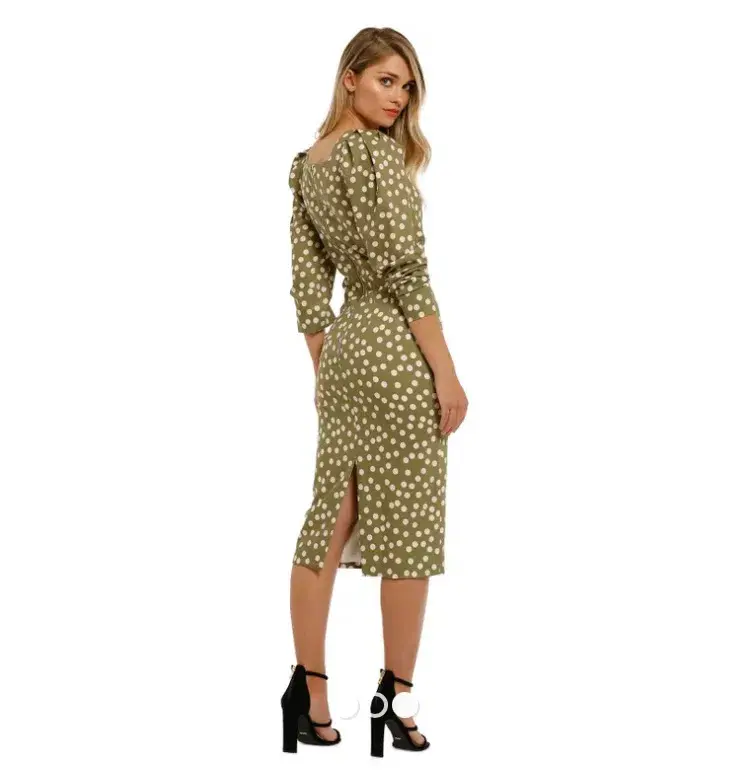 By Johnny Peach Polka V Plunge Midi Dress Print Size 6 - Image 4