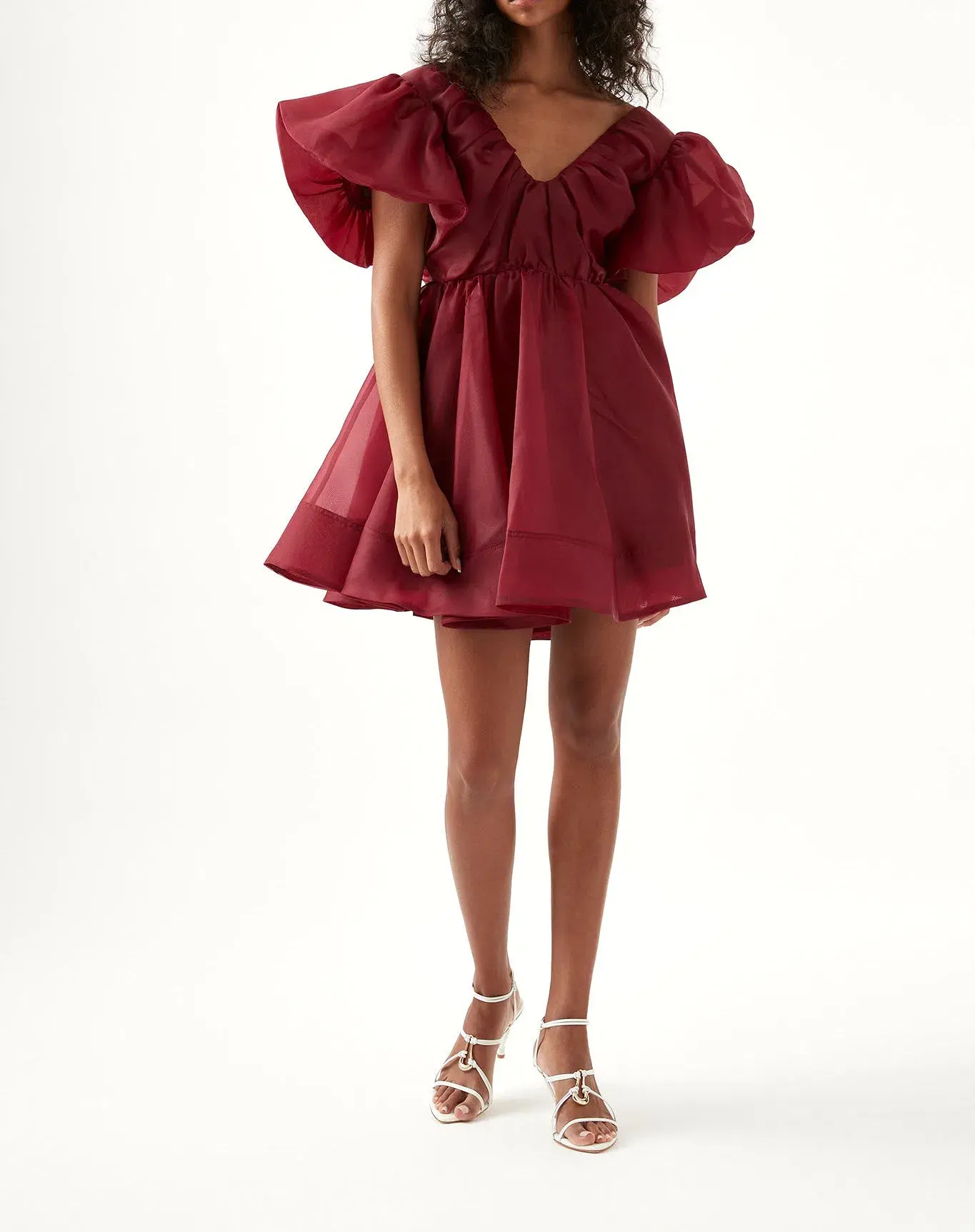 Aje Gretta Organza Mini Dress Burgundy Size 8 / S - Image 1