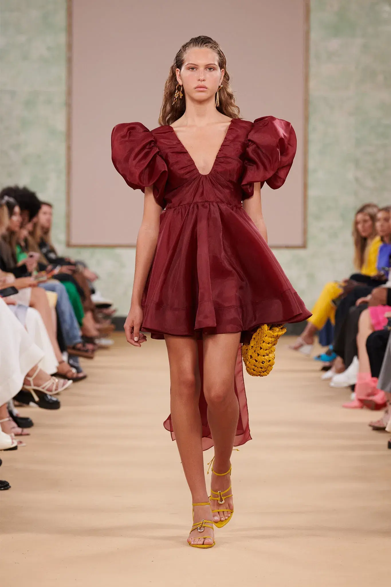Aje Gretta Organza Mini Dress Burgundy Size 8 / S - Image 3
