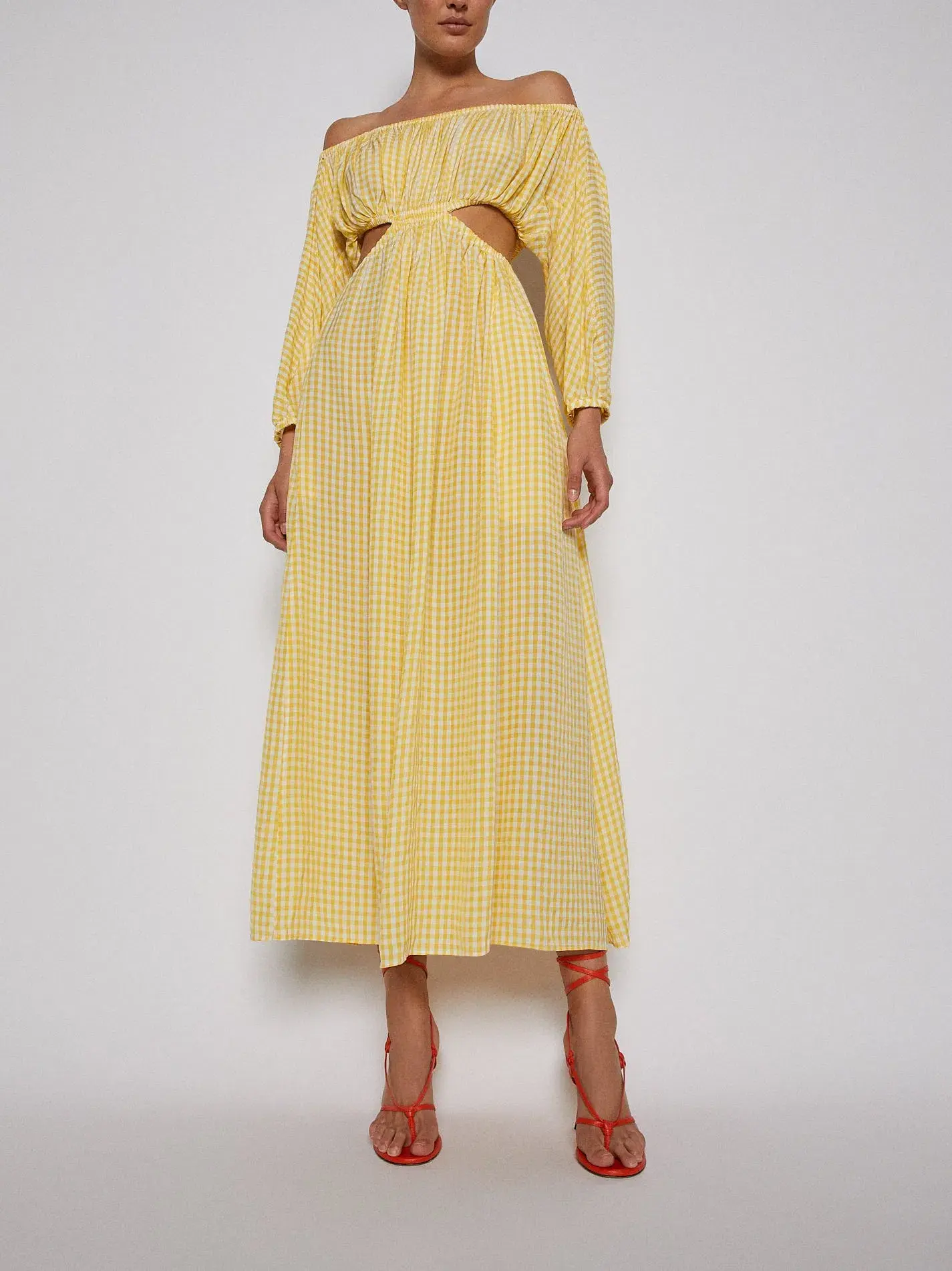 Scanlan Theodore Gingham Maxi Cut Out Dress Yellow Size 10 - Image 1