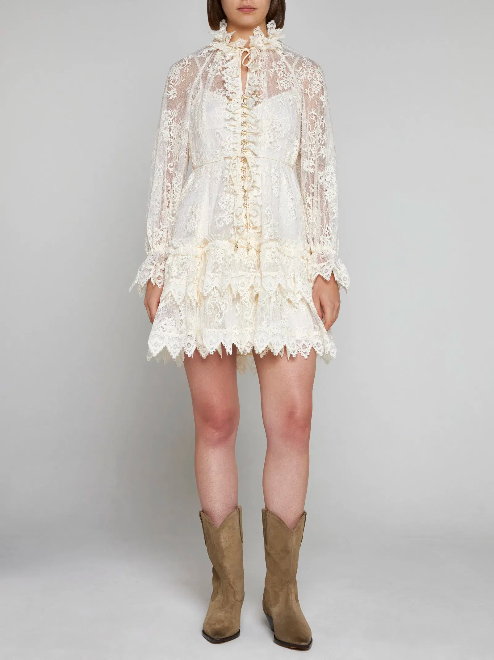Zimmermann Lace Swing Mini Dress Cream Size 8 - Image 1