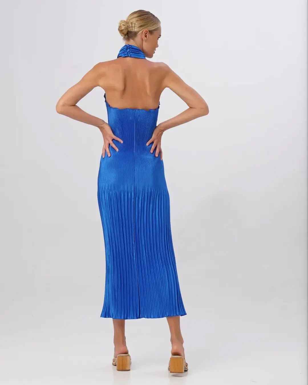 Lidee Soiree Pleated Halter Gown Moroccan Blue Size 8 for rent on The Volte - main image