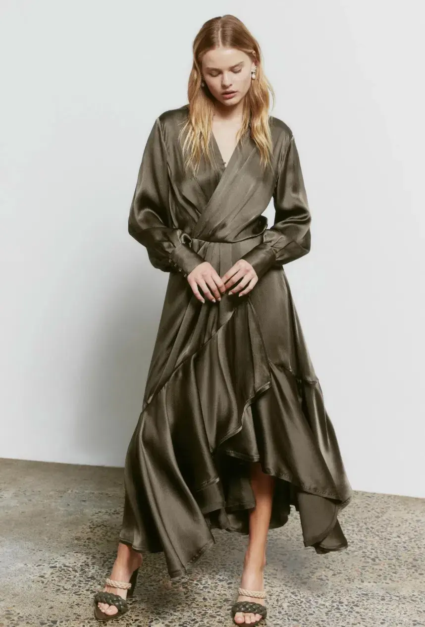 Aje Surrender Drape Dress in Khaki Size 14 - Image 1