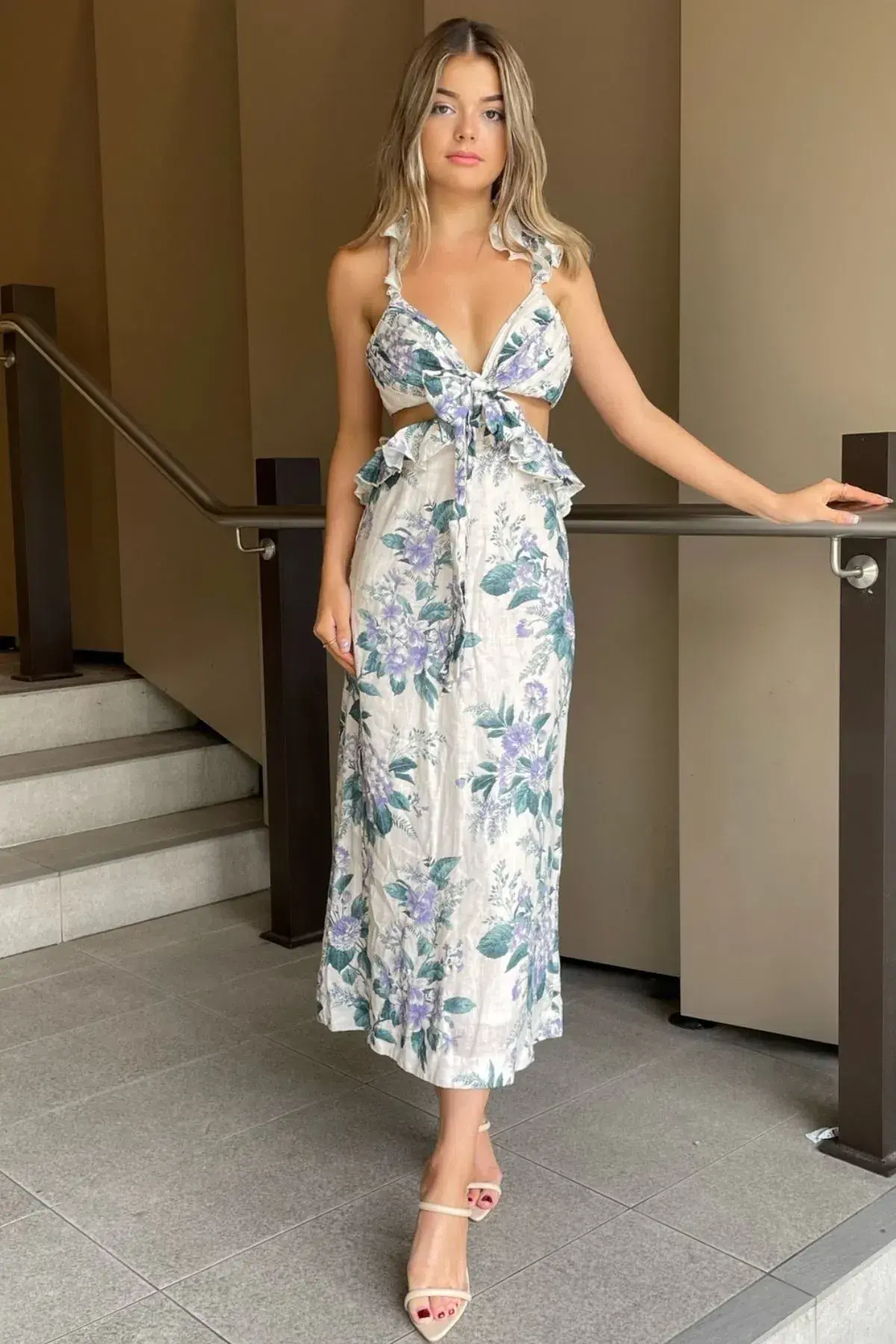 Zimmermann Cassia Ruffle Midi Dress Print Size 8 - Image 2