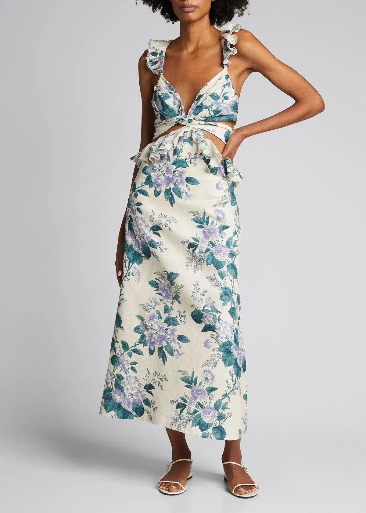Zimmermann Cassia Ruffle Midi Dress Print Size 8 - Image 4
