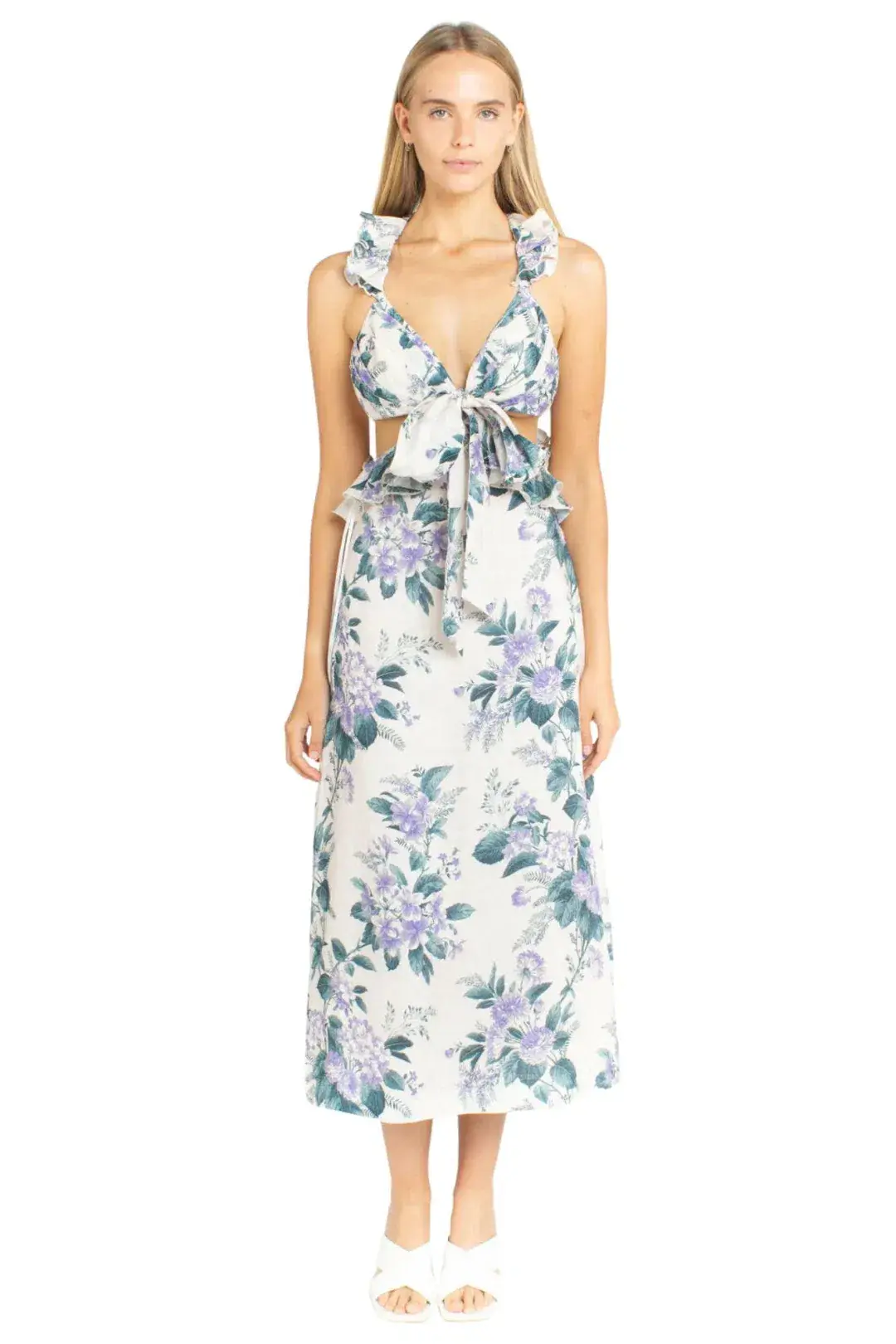 Zimmermann Cassia Ruffle Midi Dress Print Size 8 - Image 1