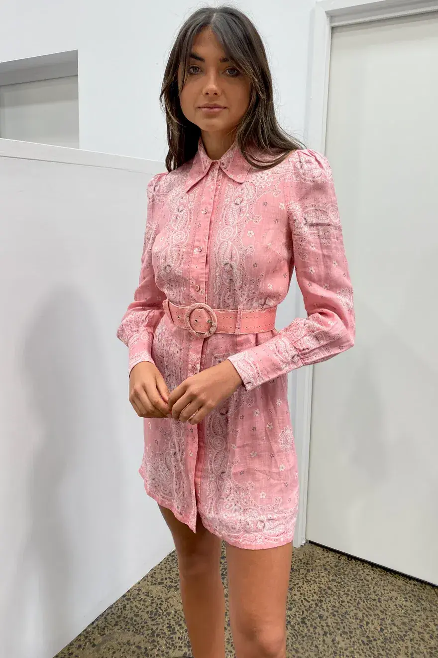 Zimmermann Heathers Bandana Shirt Mini Dress Pink/Print Size 1 / Au 10 - Image 4