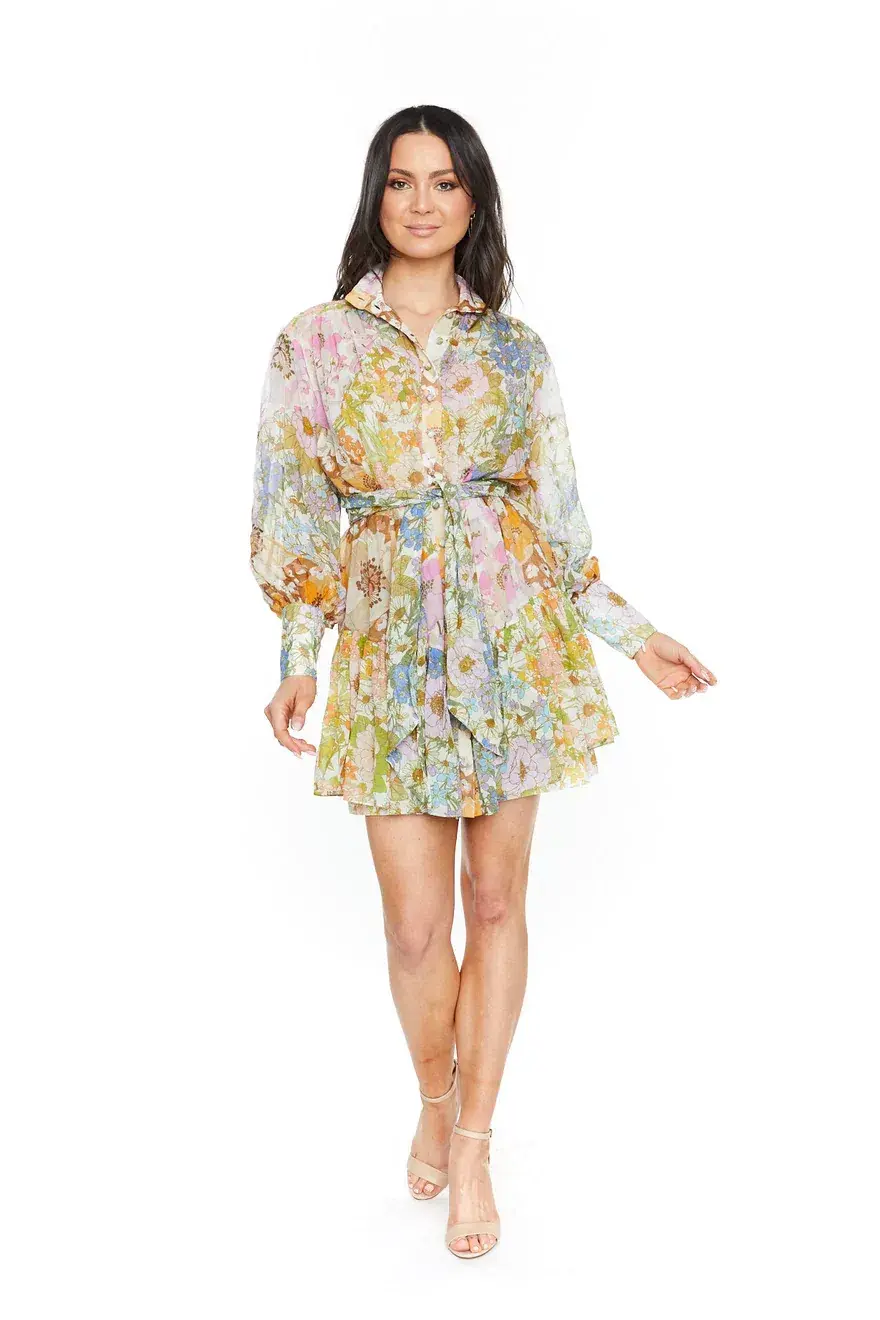 Zimmermann Super Eight Lantern Mini Dress Floral Multi Color Size 1 / AU 10 - Image 1