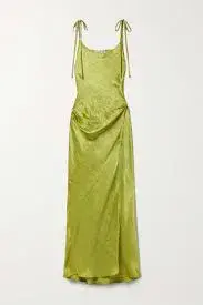 ACNE Studios -  hammered-satin midi wrap dress - chartreuse for rent on The Volte - main image