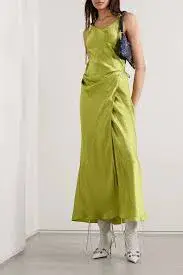 ACNE Studios -  hammered-satin midi wrap dress - chartreuse for rent on The Volte - main image