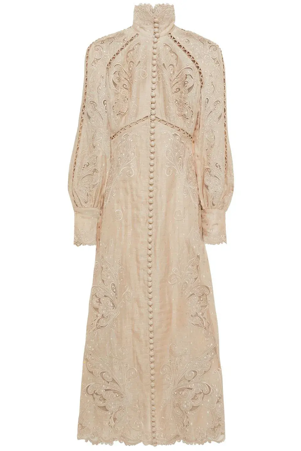 Zimmermann Bone Super Eight Embroidered Midi Dress Beige Size 1 / AU 10 for rent on The Volte - main image