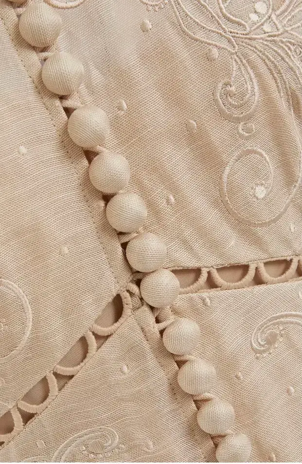 Zimmermann Bone Super Eight Embroidered Midi Dress Beige Size 1 / AU 10 for rent on The Volte - main image