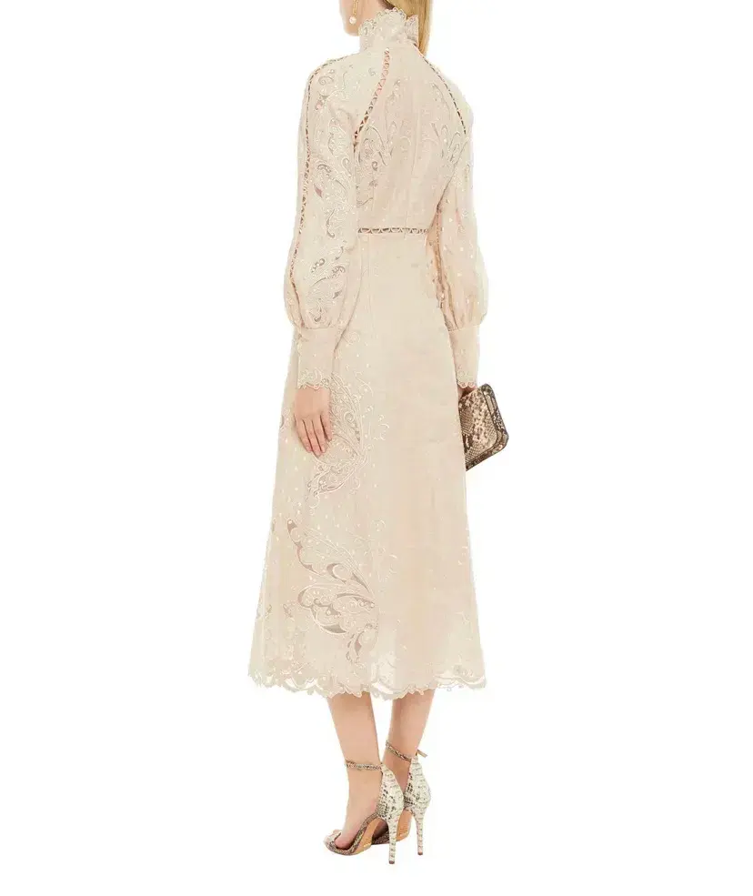 Zimmermann Bone Super Eight Embroidered Midi Dress Beige Size 1 / AU 10 for rent on The Volte - main image