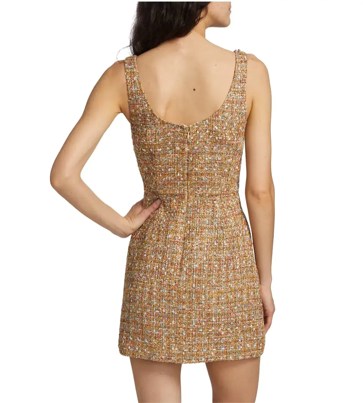 Self Portrait Gold Tinsel Boucle Beaded Mini Dress Gold Size 10 - Image 4