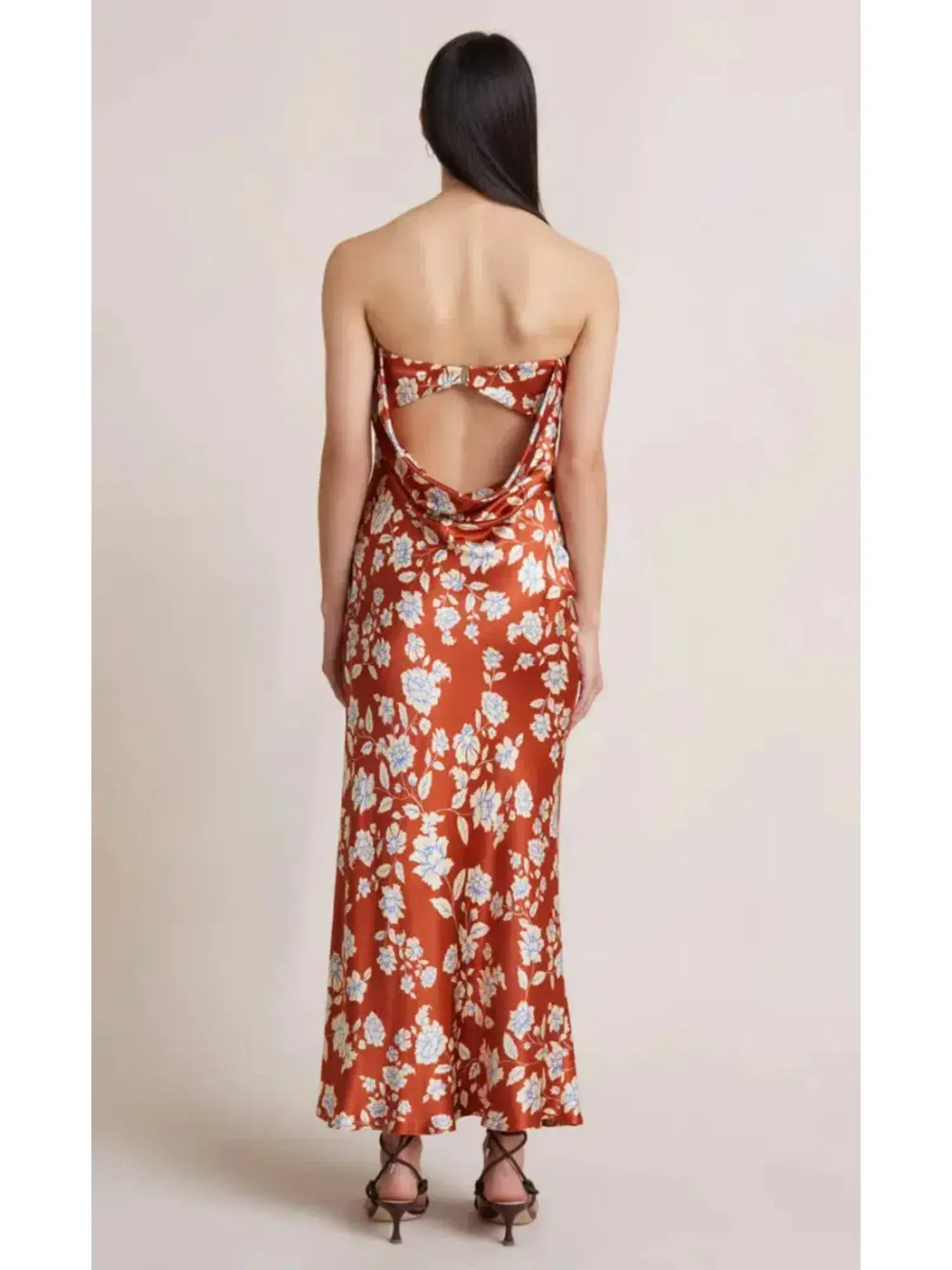 Bec & Bridge Blossom Strapless Maxi Dress Rust Print Size AU 6 - Image 3