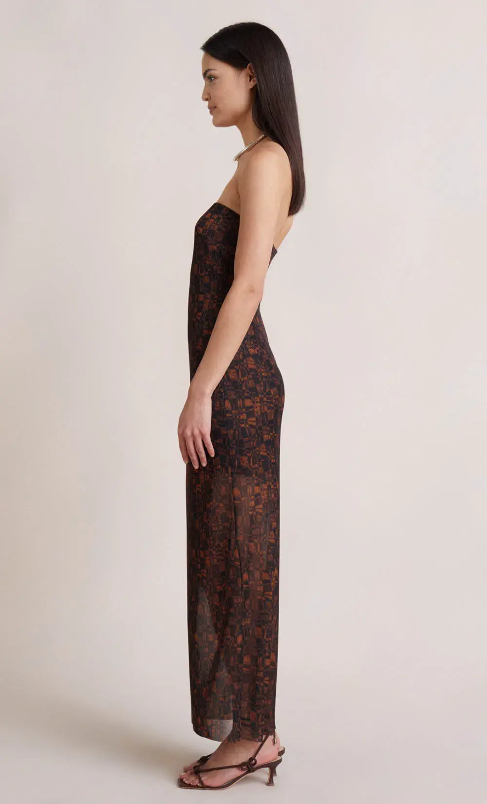 Bec & Bridge Checkmate Strapless Maxi Dress Print Size AU 6 - Image 3
