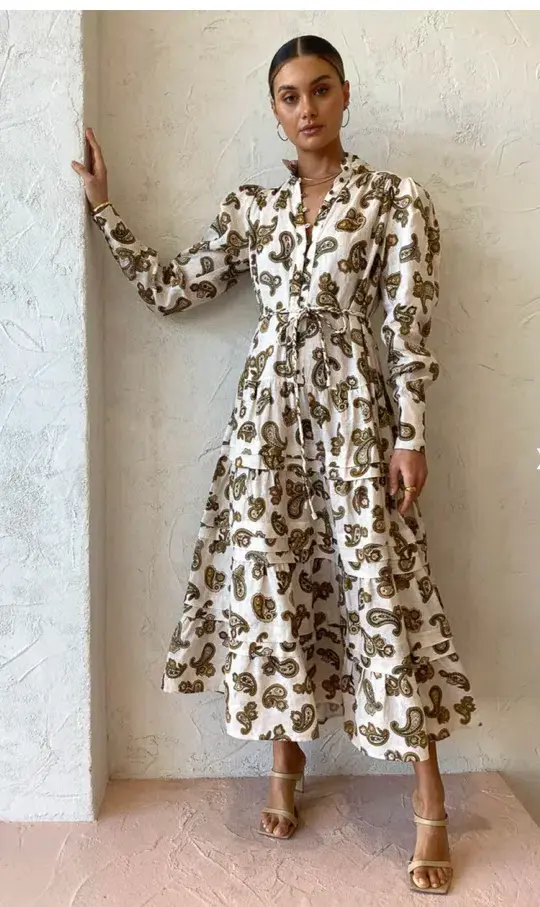 Alemais Mia Midi Dress Cream Paisley Size 10 - Image 1