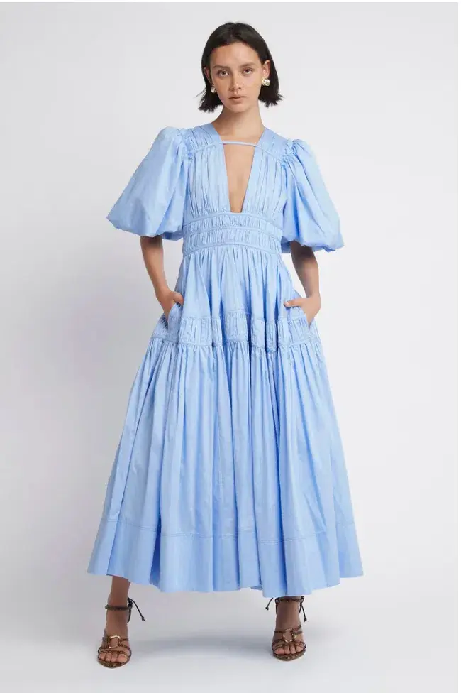 Aje Fallingwater Gathered Midi Dress Blue Size 14 / XL - Image 1