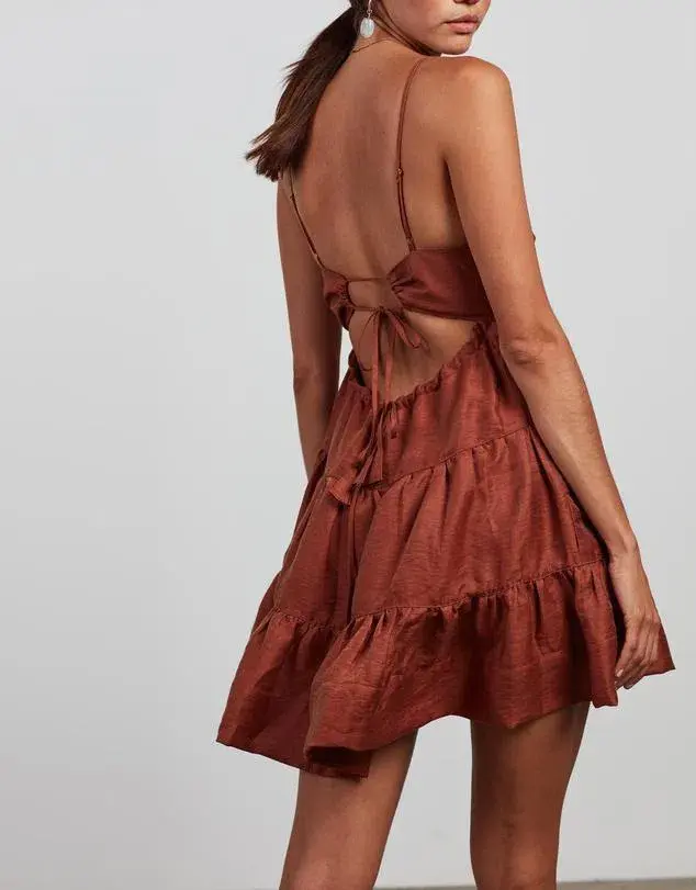 Shona Joy Elsa Tiered Mini Dress Brown Size 6 - Image 2