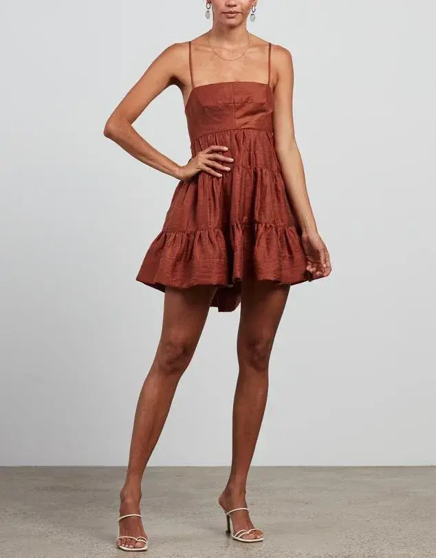 Shona Joy Elsa Tiered Mini Dress Brown Size 6 - Image 1