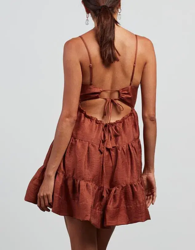 Shona Joy Elsa Tiered Mini Dress Brown Size 6 - Image 3