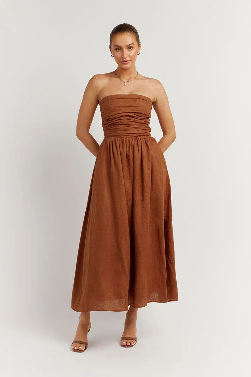 Dissh Lexi Linen Dress Brown Size 6 - Image 1