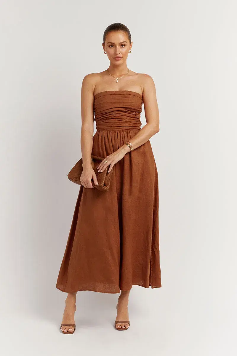 Dissh Lexi Linen Dress Brown Size 6 - Image 2