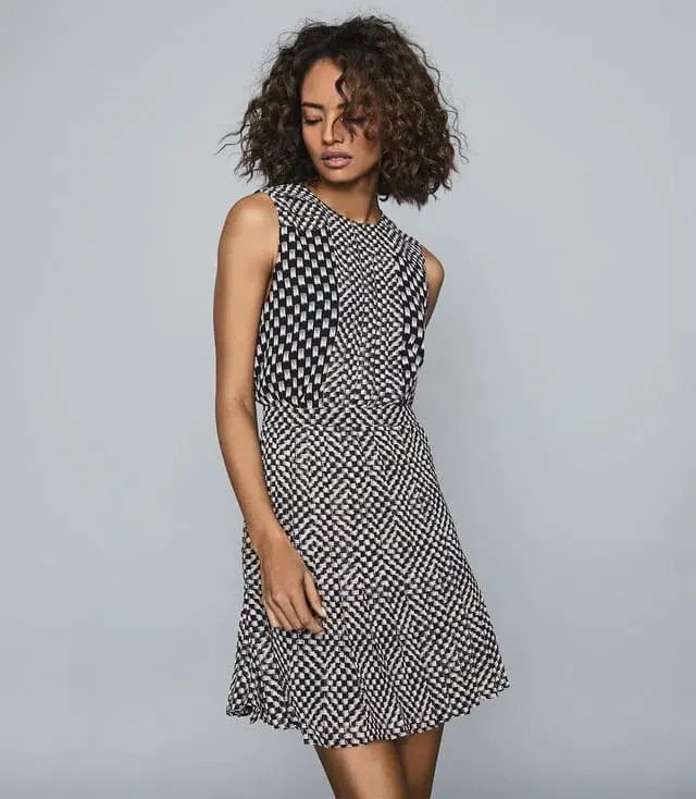 Reiss Nancy Mini Dress Black Print Size 8 - Image 3
