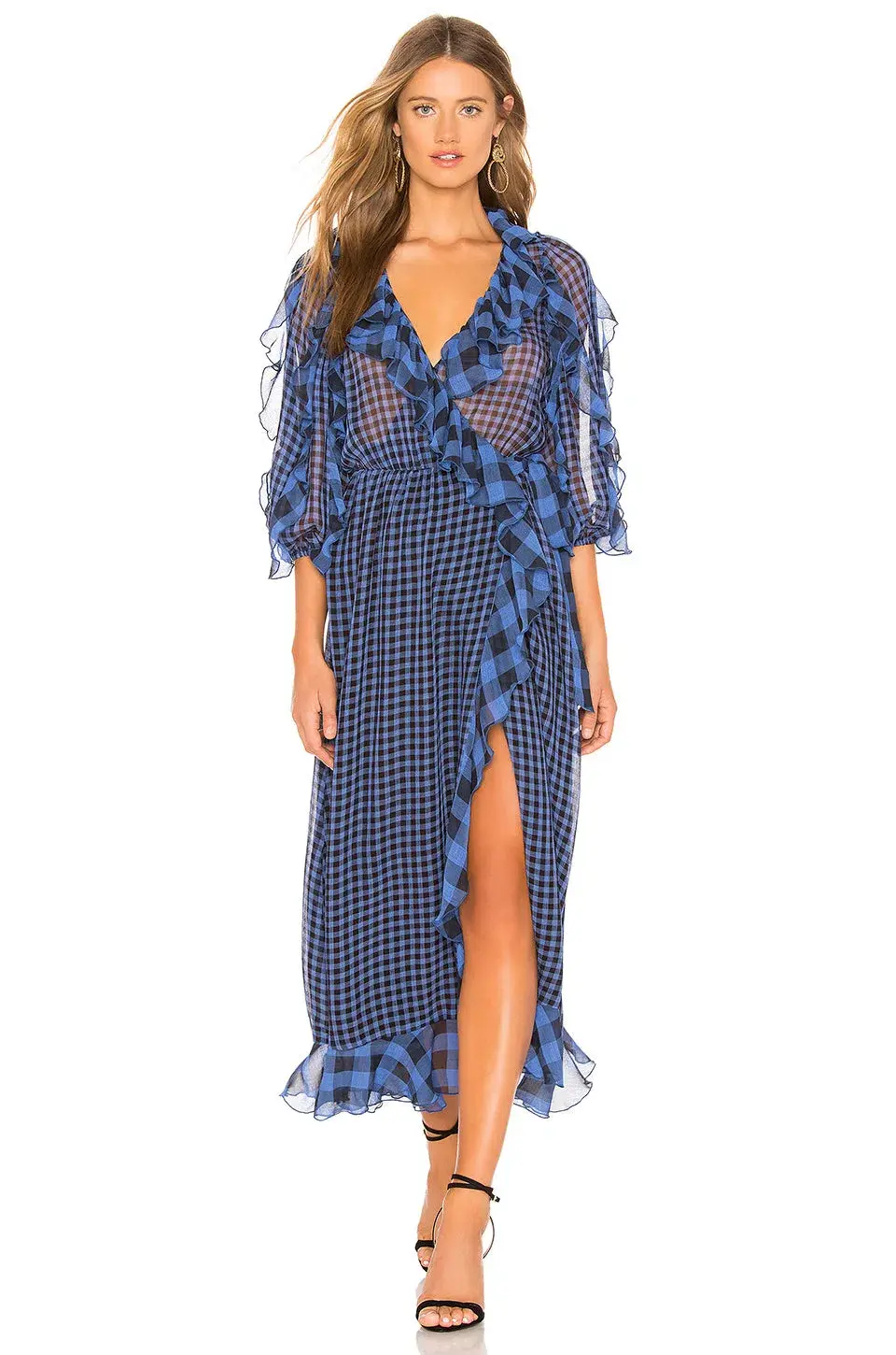 Tularosa Alicia Dress in Blue Check Size XL/AU 16 - Image 1