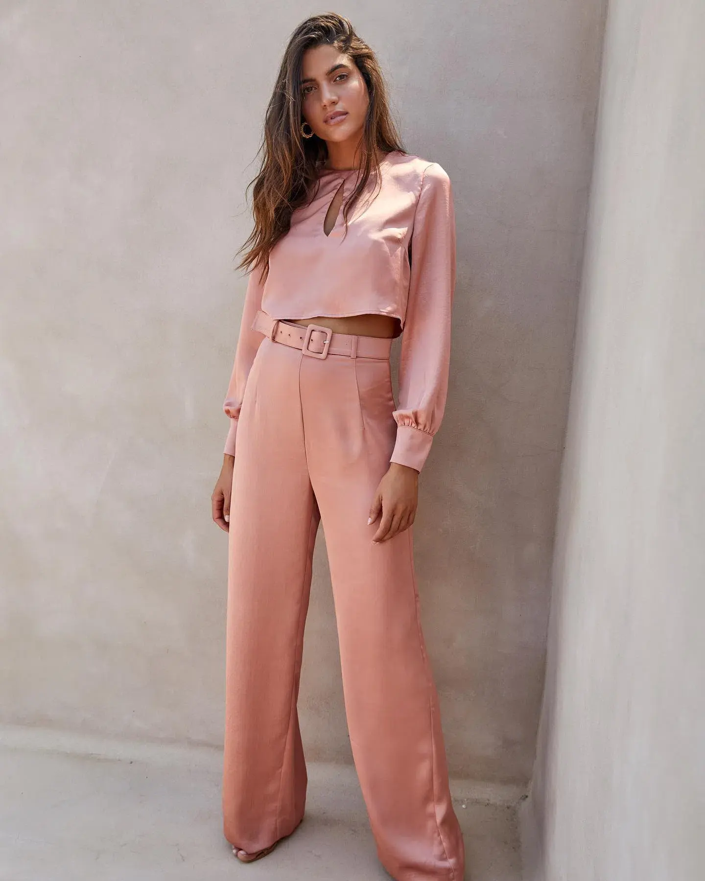 Kookai Lloyd belted Wide Leg Silk Pants Dusty Pink Size 38/AU 10 - Image 1