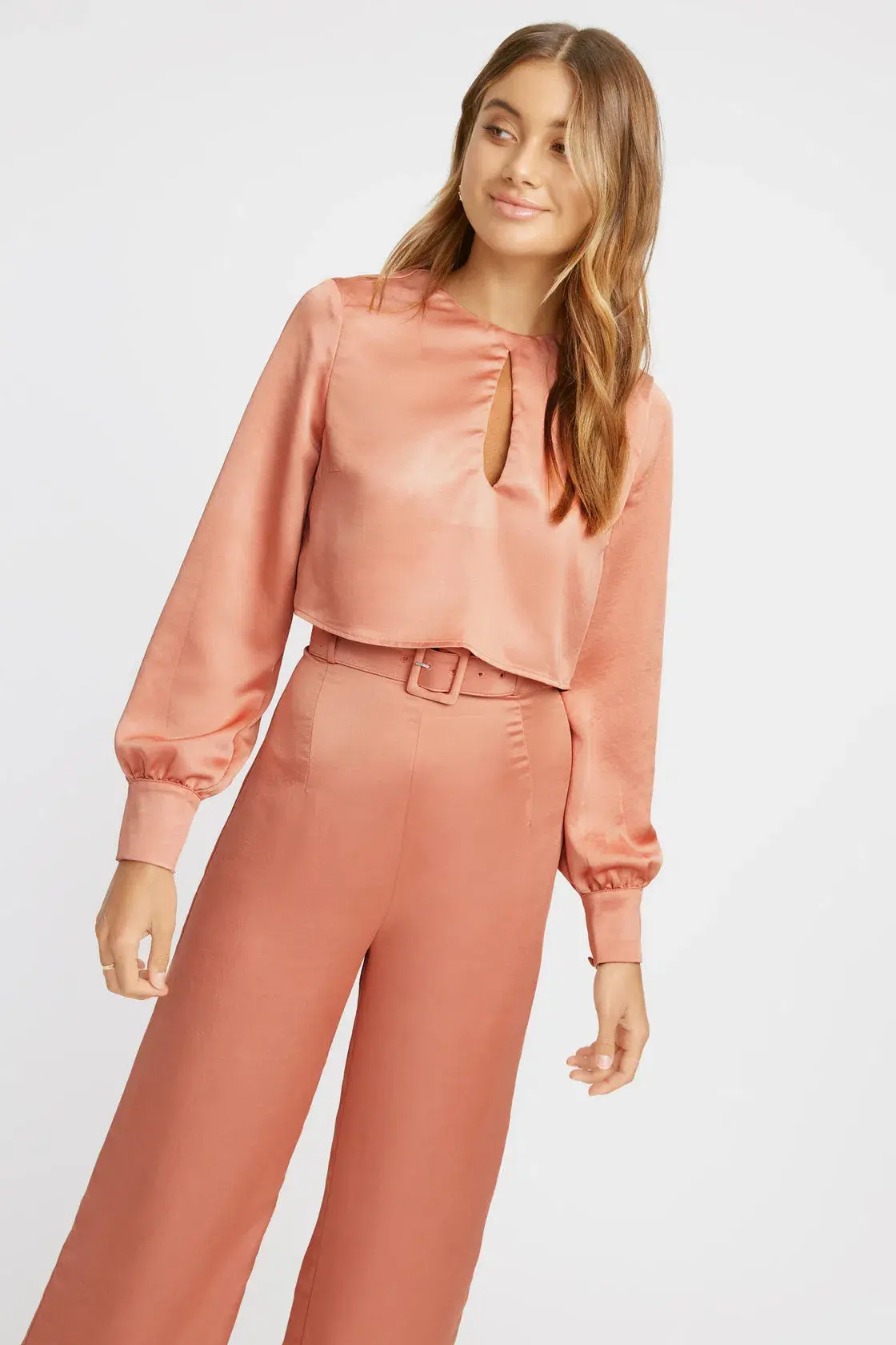 Kookai Lloyd Keyhole Silk Long Sleeve Top Dusty Pink Size 36/AU 8 - Image 2